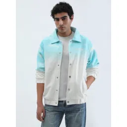 SHOWOFFFF Blue Cotton Slim Fit Ombre Jacket-picture-21