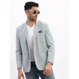 SHOWOFFFF Blue Cotton Solid Slim Fit Blazer-picture-17