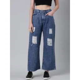 SHOWOFFFF Blue Denim Distressed Relaxed Fit Mid Rise Jeans-picture-46