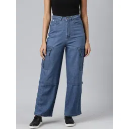 SHOWOFFFF Blue Denim Relaxed Fit Mid Rise Cargo Jeans-picture-32