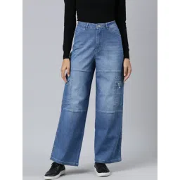 SHOWOFFFF Blue Denim Relaxed Fit Mid Rise Cargo Jeans-picture-27