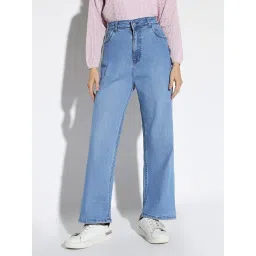 SHOWOFFFF Blue Denim Straight Fit Mid Rise Jeans-picture-17