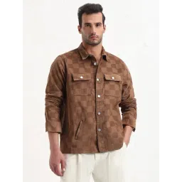 SHOWOFFFF Brown Cotton Slim Fit Checks Shacket-picture-32