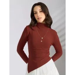 SHOWOFFFF Brown Cotton Solid Top-picture-41