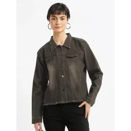 SHOWOFFFF Brown Denim Solid Jacket-picture-39