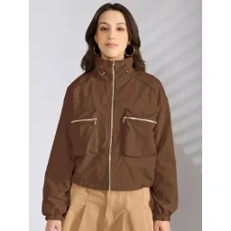 SHOWOFFFF Brown Nylon Solid Jacket-picture-23