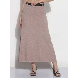 SHOWOFFFF Brown Solid Skirt with Belt-picture-46