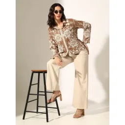 SHOWOFFFF Brown Viscose Floral Print Shirt-picture-47