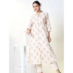 SHOWOFFFF Cream Cotton Printed 3/4th sleeve Kurta-picture-12