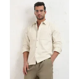 SHOWOFFFF Cream Cotton Slim Fit Shacket-picture-25