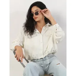 SHOWOFFFF Cream Cotton Solid Jacket-picture-21