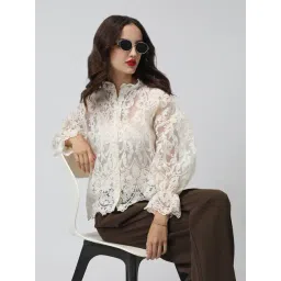 SHOWOFFFF Cream Nylon Floral Shirt-picture-44