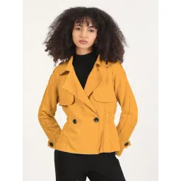 SHOWOFFFF Edition Women's Mustard Double-Breasted Trench Style Jacket-picture-30