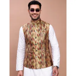 SHOWOFFFF Embroidered Mandarin Collar Slim-Fit Nehru Jacket-picture-16