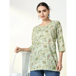 SHOWOFFFF Green Cotton Floral 3/4th sleeve Kurti-picture-23