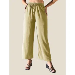 SHOWOFFFF Green Cotton Solid Palazzos-picture-39