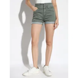 SHOWOFFFF Green Denim Slim Fit Shorts-picture-13