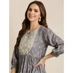 SHOWOFFFF Grey Cotton Floral Print Kurta-picture-23