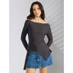 SHOWOFFFF Grey Cotton Solid Top-picture-23