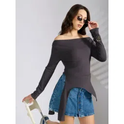 SHOWOFFFF Grey Cotton Solid Top-picture-39