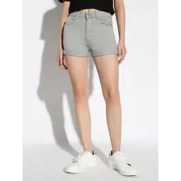 SHOWOFFFF Grey Denim Slim Fit Shorts-image-9