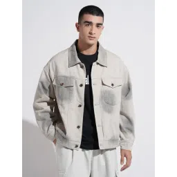 SHOWOFFFF Grey Denim Tie - Dye Slim Fit Jacket-image-4