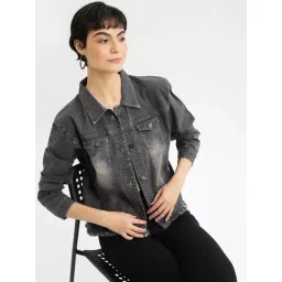 SHOWOFFFF Grey Regular Fit Denim Jacket-image-19