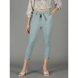 SHOWOFFFF Grey Slim Fit High Rise Cigarette Trousers-picture-36