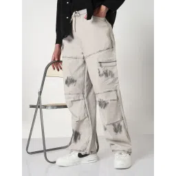 SHOWOFFFF Grey Straight Fit Printed Cargo Jeans-picture-28