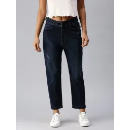 SHOWOFFFF Low Distress Blue Straight Fit Denim Jeans-picture-40