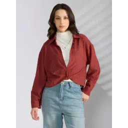 SHOWOFFFF Maroon Cotton Checked Shirt-picture-21