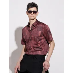 SHOWOFFFF Maroon Cotton Regular Fit Printed Shirt-picture-33