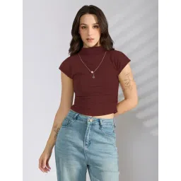 SHOWOFFFF Maroon Cotton Solid Top-picture-20