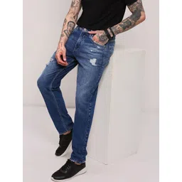 SHOWOFFFF Men Comfort Slim Fit Low-Rise Mildly Distressed Light Fade Acid Wash Jeans-picture-41