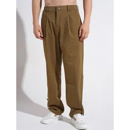 SHOWOFFFF Men Cotton Relaxed Fit Low-Rise Pleated Trousers-picture-29