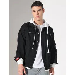 SHOWOFFFF Men Hooded Solid Denim Jacket-picture-16