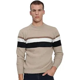 showoffff Men's Beige Colourblock Round Neck Sweater-CHN-816_Beige-picture-10
