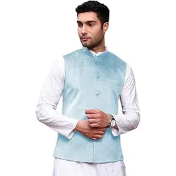 showoffff Men's Blue Slim Fit Velvet Nehru Jacket-AK-Velvet-A-3_Blue-picture-31