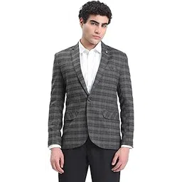 showoffff Men's Grey Checked Single-Breasted Slim Fit Blazer-LBR-5202_Grey-picture-18