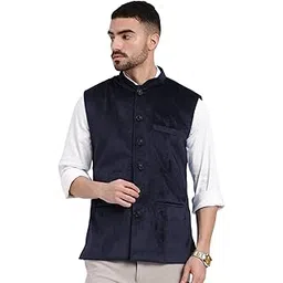 showoffff Men's Navy Blue Slim Fit Velvet Nehru Jacket-AK-Velvet-A-2_NavyBlue-picture-32