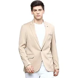 showoffff Men's Notched Lapel Solid Beige Single-Breasted Blazer-LBR-5500_Beige-picture-17