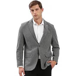 showoffff Men's Notched Lapel Solid Grey Single-Breasted Blazer-EX-3021A_Grey-picture-33
