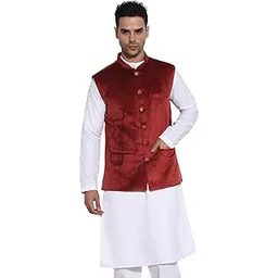 showoffff Men's Red Slim Fit Velvet Nehru Jacket-AK-Velvet-21_Red-picture-36