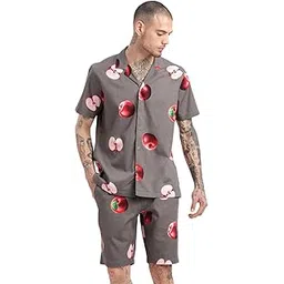 showoffff Men's Short Sleeves Graphic Cuban Collar Grey Co-Ords Set-Felix-2410_Grey-picture-40