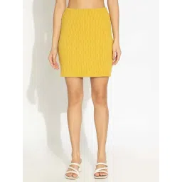 Showoffff Mustard Regular Fit Textured Skirt-picture-35