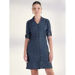 SHOWOFFFF Navy Blue Cotton Regular Fit Dress-picture-38