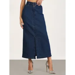 SHOWOFFFF Navy Blue Regular Fit Skirt With Belt-picture-26