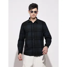 SHOWOFFFF Navy Cotton Regular Fit Checks Shirt-picture-28
