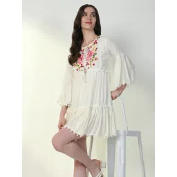 SHOWOFFFF Off White Floral Print A Line Dress-picture-45