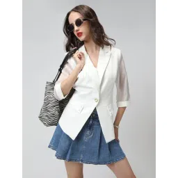 SHOWOFFFF Off White Viscose Solid Blazer-picture-38
